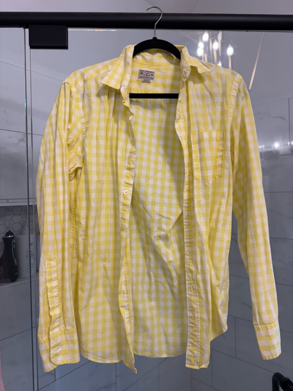 Men’s J. Crew Yellow and White Gingham Button-Down Casual Shirt